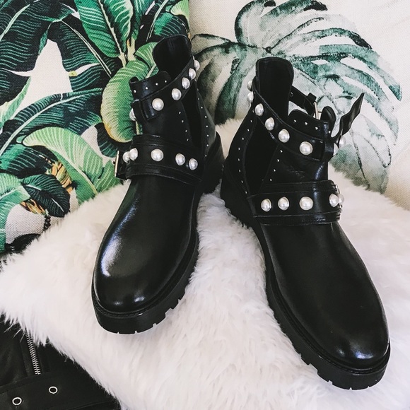 Zara Shoes - Pearl Cutout Ankle Boots Genuine Leather